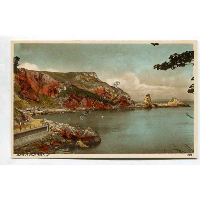 Ansteys Cove Torquay vintage postcard