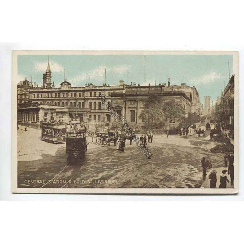 Central Station and Bold Street Liverpool vintage postcard