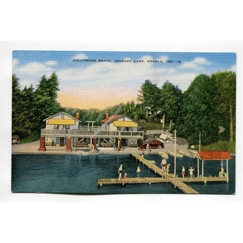 Hollywood Beach Crooked Lake Angola Indiana postcard