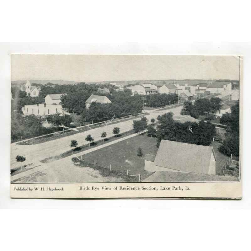 Birds Eye view of Residence Section Lake Park Iowa postcard