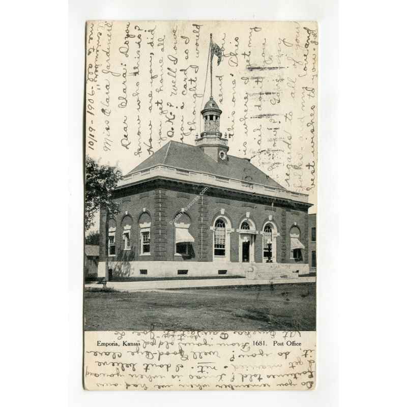 Post Office Emporia Kansas postcard