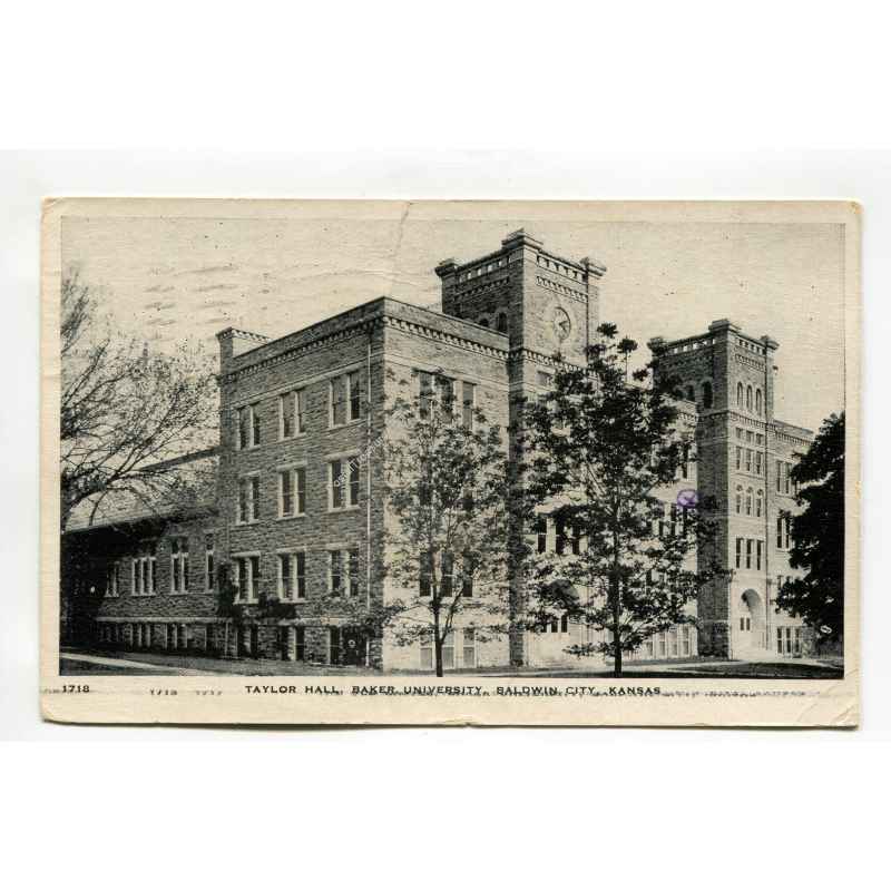 Taylor Hall Baker University Baldwin City Kansas postcard