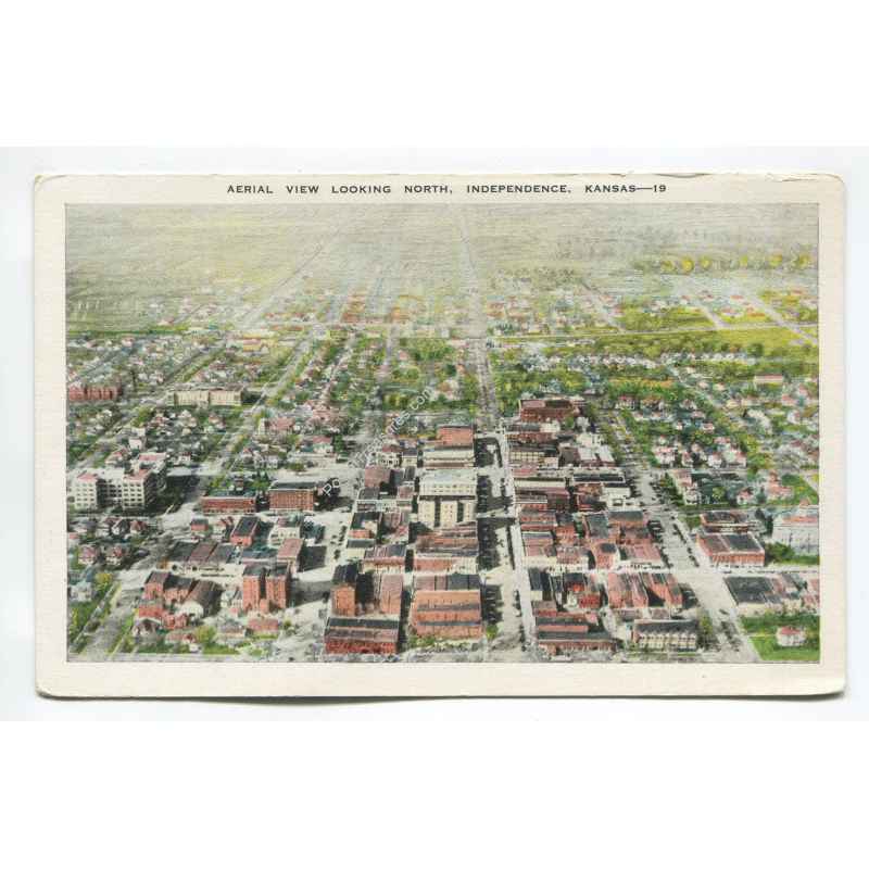 Aerial View looking north Independence Kansas postcard