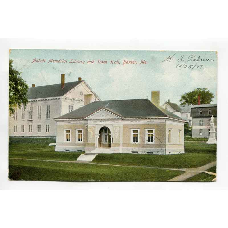 Abbott Memorial Library and Town Hall Dexter Maine postcard