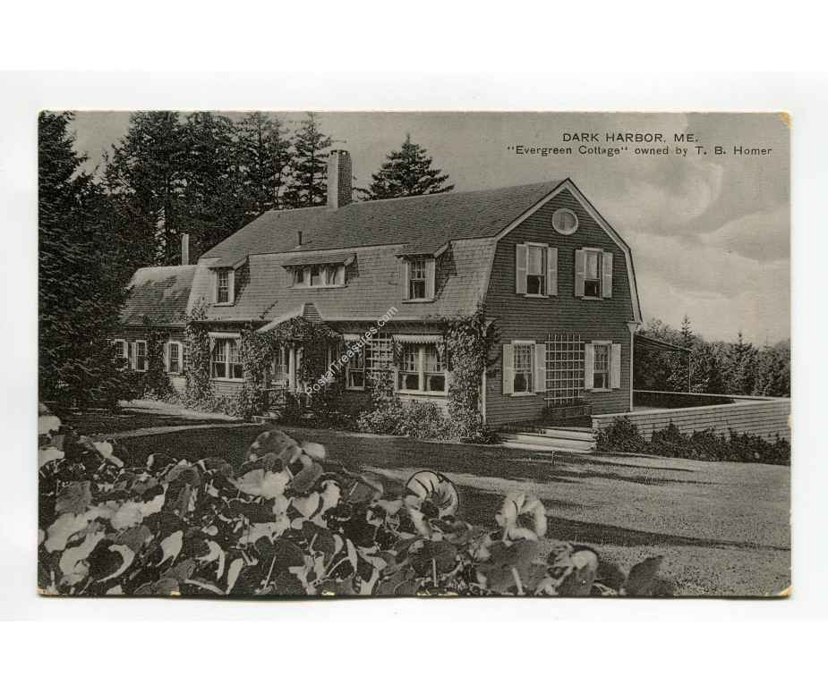 Evergreen Cottage owned by T B Homer Dark Harbor Maine postcard