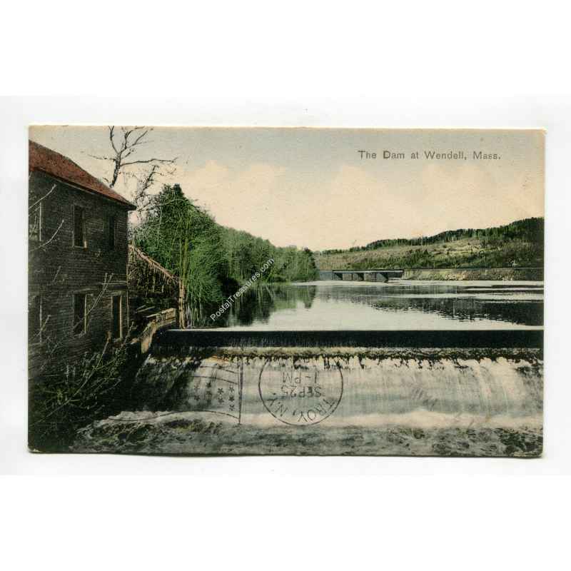 Dam at Wendell Massachusetts vintage postcard