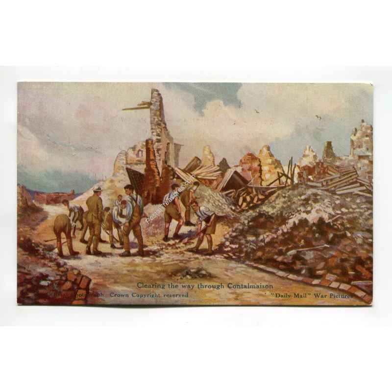 Clearing the way through Contalmaison vintage postcard