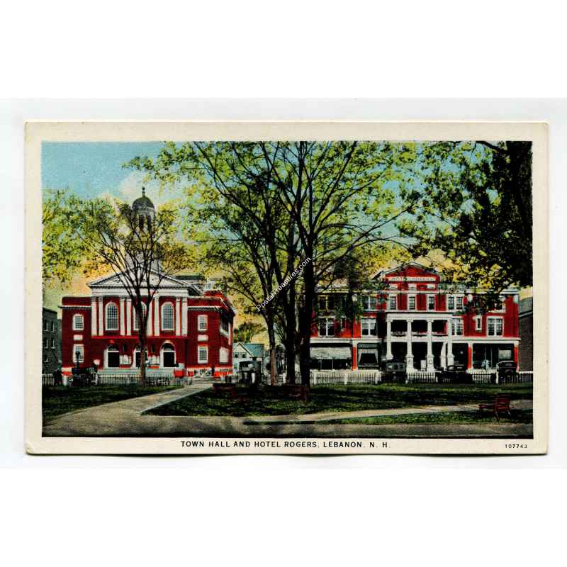 Town Hall and Hotel Rogers Lebanon New Hampshire postcard