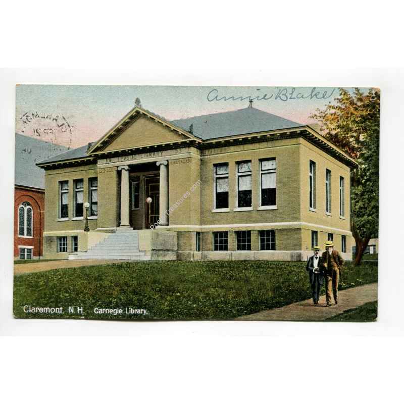 Claremont New Hampshire Carnegie Library vintage postcard