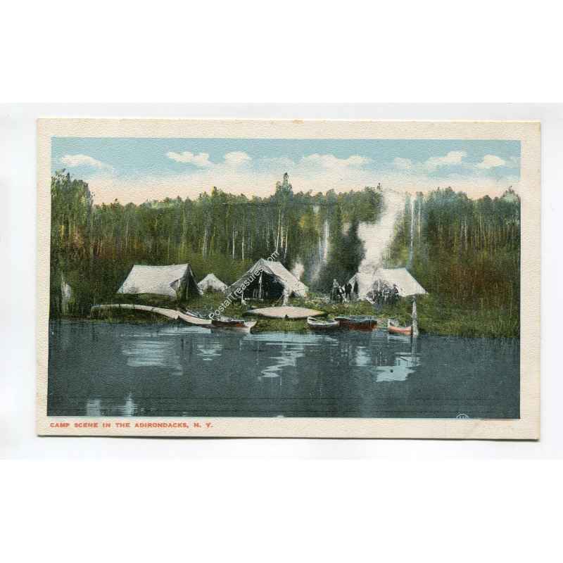 Camp Scene in the Adirondacks New York postcard