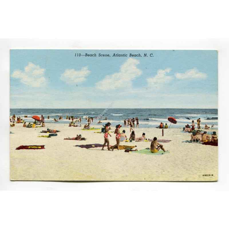 Beach scene Atlantic Beach North Carolina vintage postcard