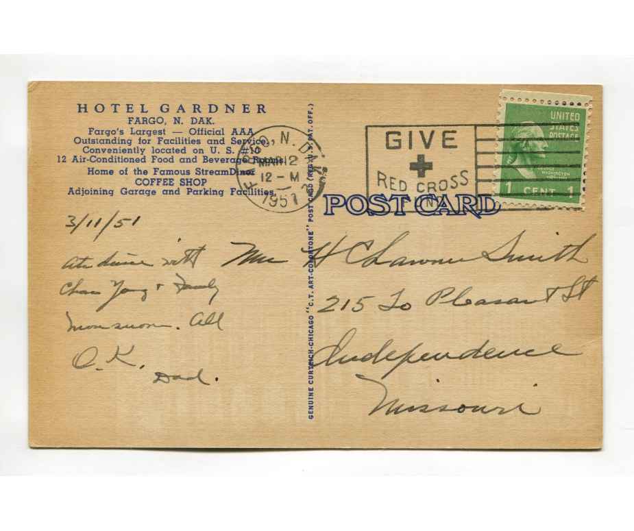 Hotel Gardner Fargo North Dakota vintage postcard