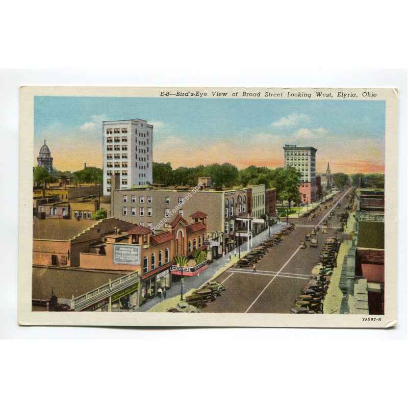 Birds Eye View of Broad Street Looking West Elyria Ohio vintage