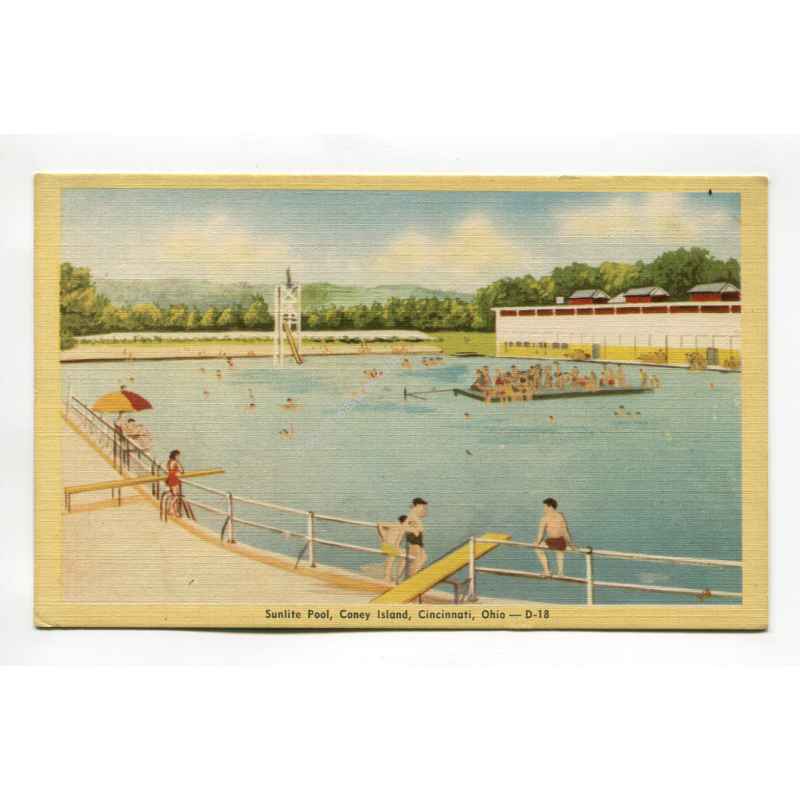 Sunlite Pool Coney Island Cincinnati Ohio vintage postcard