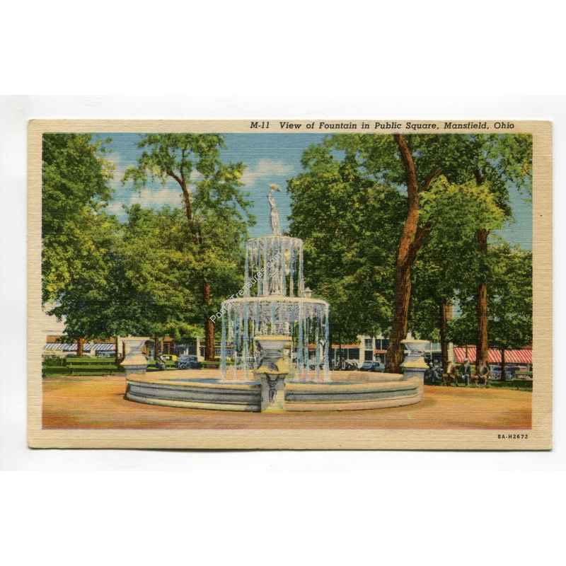 View of Fountain in Public Square Mansfield Ohio vintage