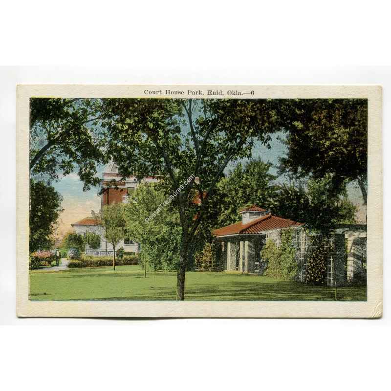 Court House Park Enid Oklahoma vintage postcard