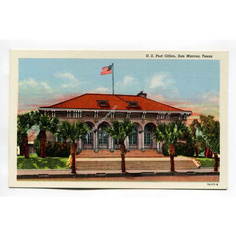 US Post Office San Marcos Texas vintage postcard