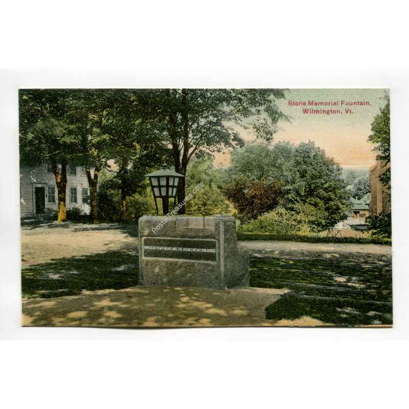 Stone Memorial Fountain Wilmington Vermont vintage postcard