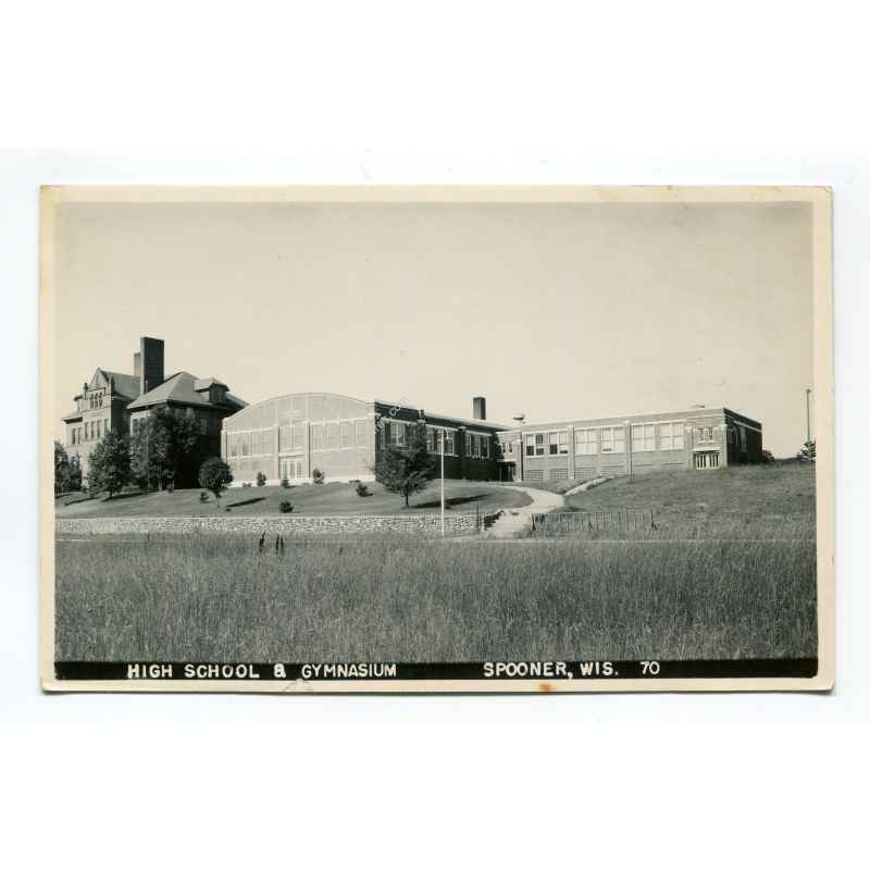 High School and Gymnasium Spooner Wisconsin postcard