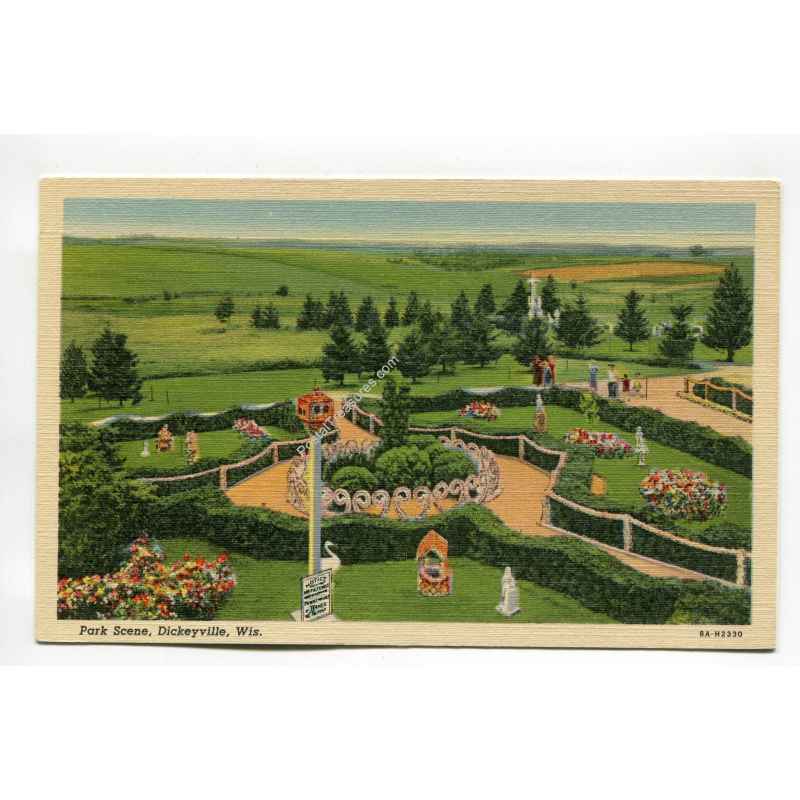 Park scene Dickeyville Wisconsin vintage postcard