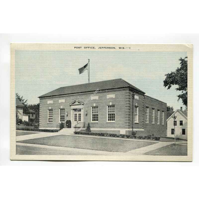 Post Office Jefferson Wisconsin vintage postcard